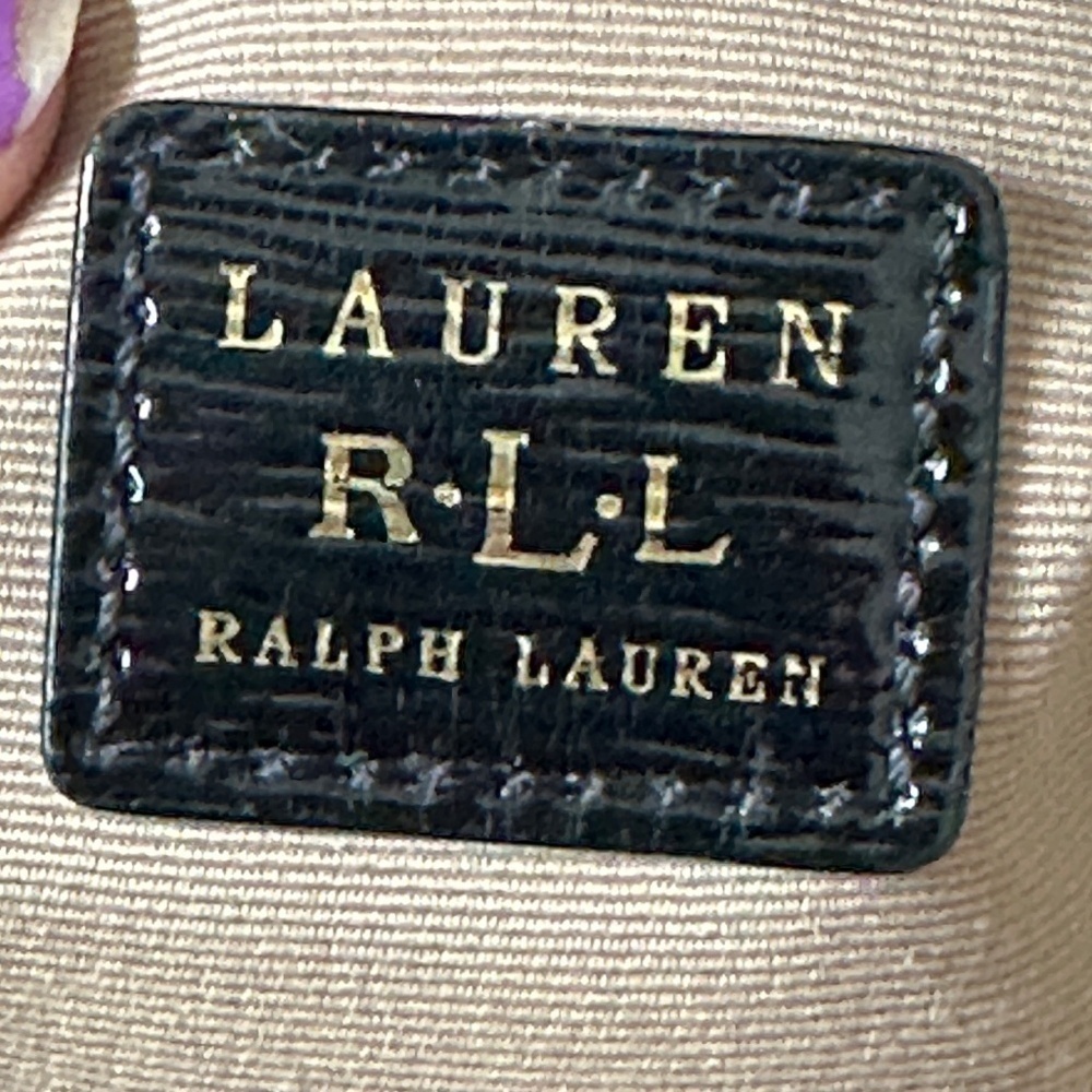 RLL Ralph Lauren Black Leather 2-Way Satchel Bag Cowhide Patent High Gloss Good - Picture 6 of 9